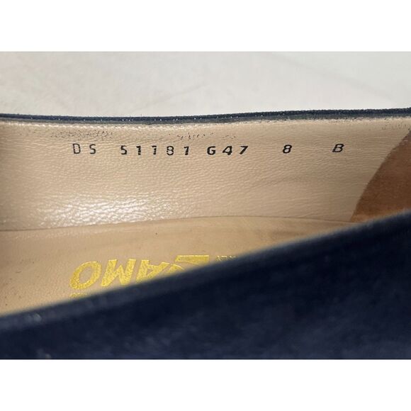 Salvatore Ferragamo Blue Suede Kitten Heel Slip On Shoes Women's Size 8 - Picture 4 of 9